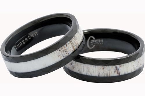 Deer Antler Ring in Black Tungsten Hammered Finish 8mm Comfort Fit Wedding Band (10)