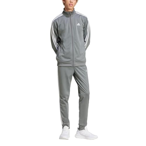 adidas Men's Basic 3-Stripes Tricot Track Suit, Grey, Large