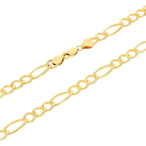 Nuragold 10K Real Yellow Gold Figaro Solid Link Chain Bracelet Men & Women - 7",6.5mm