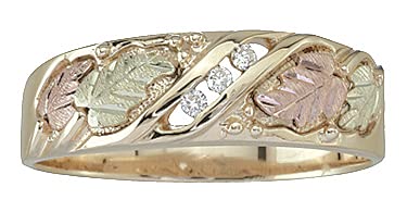 Black Hills Gold Three Stone Mens Diamond Wedding Ring (.06 tw) in 10k Gold