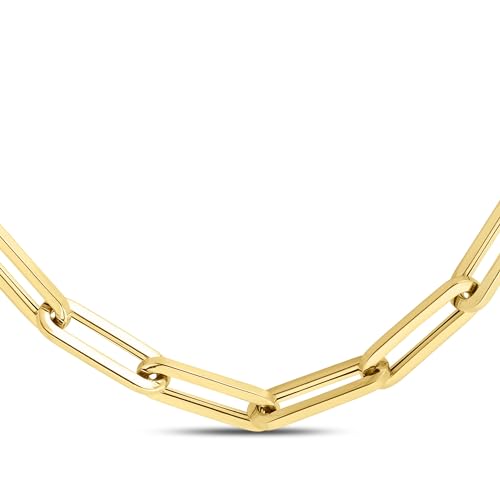 Floreo 14k Yellow Gold 6mm Hollow Paperclip Link Chain Bracelet - 7.5 Inch