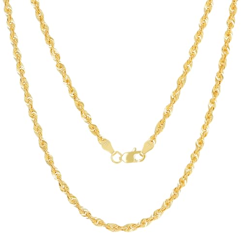 Nuragold 14k Real Yellow Gold 3mm Rope Chain Lightweight Necklace (16"-30") - 20"