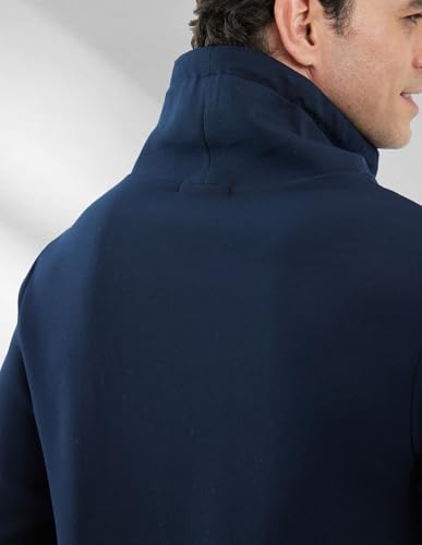 fit space Men's Tailored Relaxed Fit Sweatshirts & Full Zip Hoodie Turtleneck Athleisure Pullover with Zipper Pockets (Navy Pullover,X-Large)