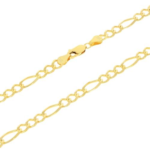 Nuragold 14K Real Yellow Gold Figaro Solid Link Chain Bracelet Men & Women - 8",5.5mm