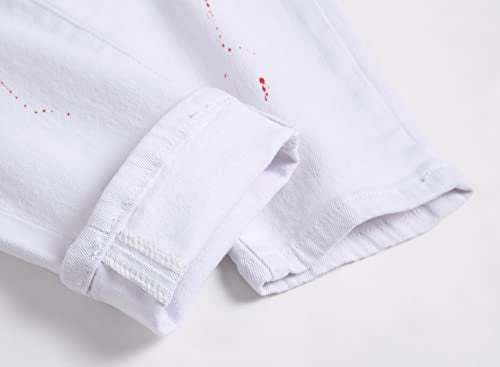 OIIIO Men's Patch Ripped Stretch Regular Fit Jean (34, 6624 White)
