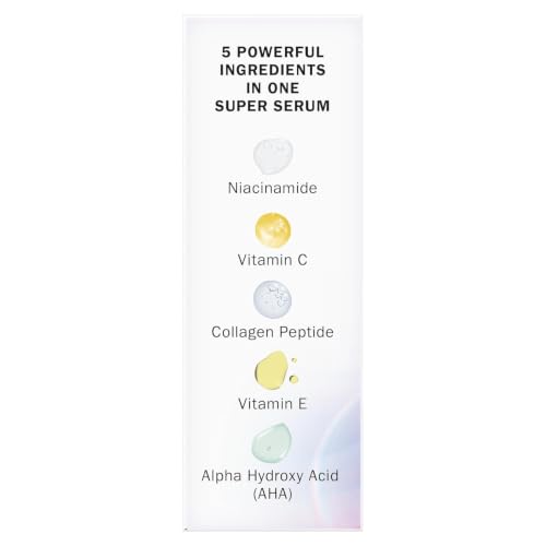Olay Super Serum - Glow Serum for Face - Activated Niacinamide, Vitamin C & E, Collagen Peptide, AHA - 5-in-1 Benefits - Brightens, Hydrates, Smooths, Firms, Evens Tone, Proactive Anti-Aging, 1.0 Oz