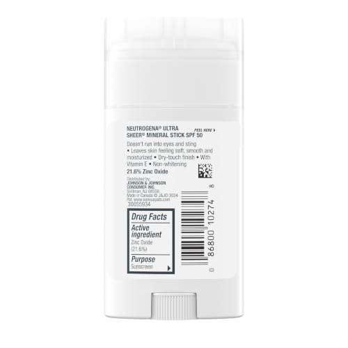 Neutrogena Ultra Sheer Mineral Sunscreen Stick SPF 50, 1.5 oz