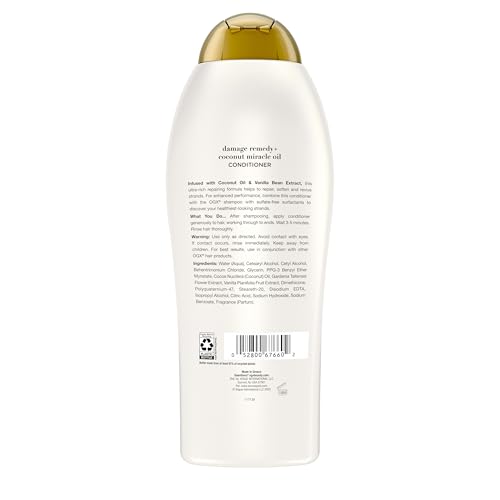 OGX Extra Strength Damage Remedy + Coconut Miracle Oil Conditioner for Dry, Damaged Hair, Hydrating Conditioner Repairs, Softens, & Helps Control Frizz, Formulated without Parabens, 25.4 fl. oz