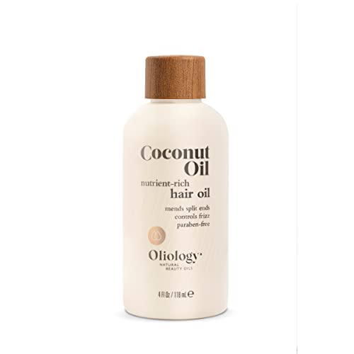 Oliology Coconut Hair Oil - Meds Split Ends, Controls Frizz, Hydrates & Softens - Lightweight Formula Helps Repair Distressed Hair from Heat Styling & Treatments | & Paraben Free (4oz)