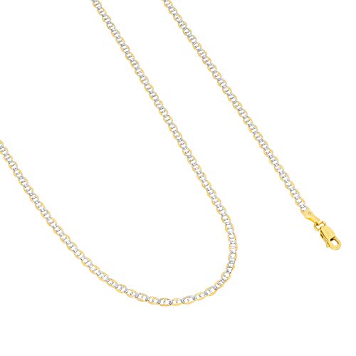 Nuragold 10k Real Yellow Gold Mariner 2.5mm Chain Anchor Link Pave Necklace - 26"