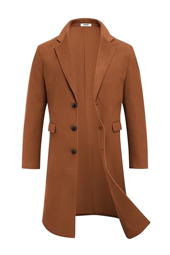 COOFANDY Mens Trench Coat Winter Casual Slim Fit Overcoat Long Single Breasted Coat Notched Collar Wool Blend Coat With Pockets