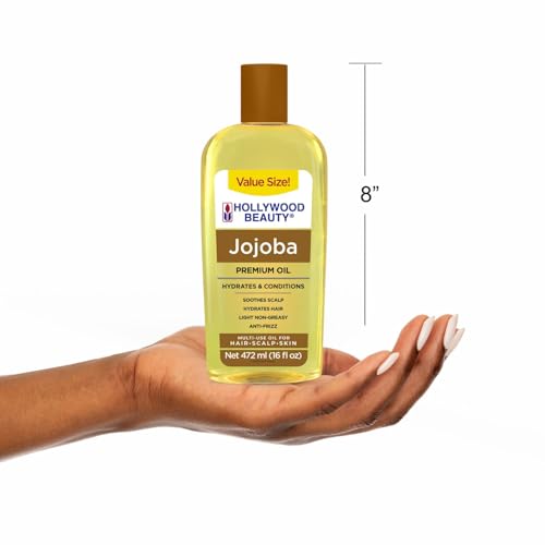 Hollywood Beauty Jojoba Oil for Hair, Scalp, and Skin, VALUE SIZE 16 fl oz - Hydrates and Conditions