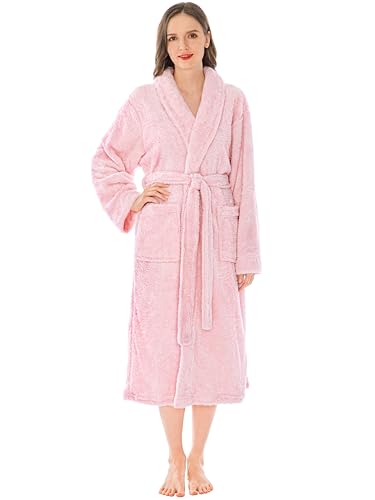PAVILIA Premium Womens Plush Soft Robe Fluffy, Warm, Fleece Sherpa Shaggy Bathrobe (L/XL, Light Pink)