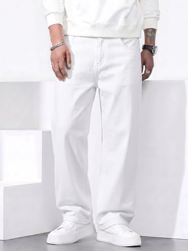 JMIERR Mens Denim Baggy Jeans Relaxed Fit Work Pants for Men Outdoor Casual Quiet Luxury Pants, L, White