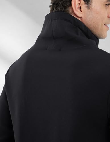 fit space Men's Tailored Relaxed Fit Sweatshirts & Full Zip Hoodie Turtleneck Athleisure Pullover with Zipper Pockets (Black Pullvoer,Large)