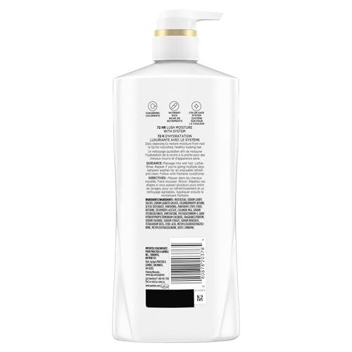 Pantene Shampoo, Daily Moisture Renewal with Vitamin E - Pro-V Nutrients for Dry, Color-Treated, Straight to Curly Hair, 72-Hour Hydration & Softness, Paraben Free, 27.7 Fl Oz