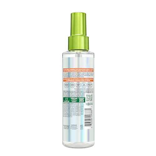 Garnier Fructis Diamond Sleek Hair Shine Spray, Up to 100-Hour Frizz Control, Heat Protectant up to 450°F with Vegan Keratin Smoothing Complex and Argan Oil for Frizzy, Dry, Dull Hair, 4.6 Fl Oz