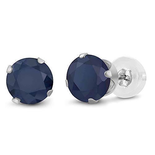 Gem Stone King 10K White Gold Gemstone Birthstone Stud Earrings | 6MM Round | White Gold Earrings For Women Men