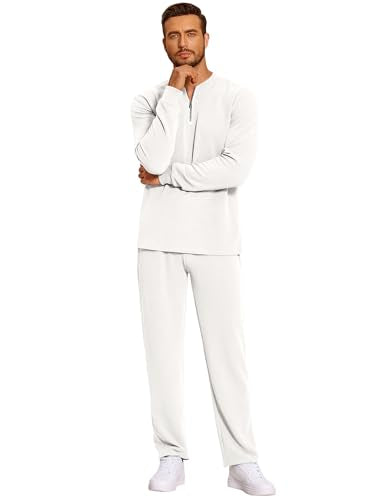 COOFANDY Men's Quarter Zip Polo Sweatsuit Polo 2 Piece Set Jogging Outfits Tracksuit Athletic Pants and Long Sleeve Casual Sports Set