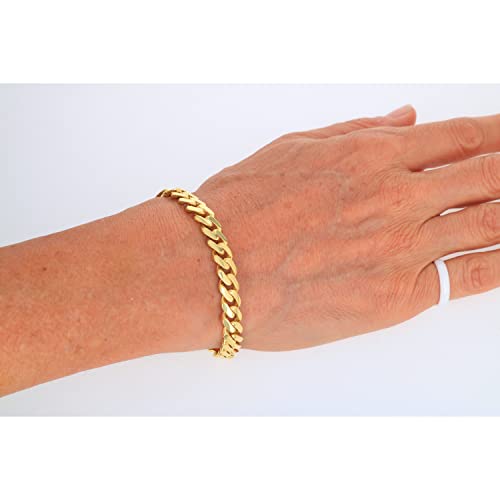 Nuragold 14k Yellow Gold 9mm Royal Monaco Miami Cuban Link Chain Bracelet, Mens Womens Fancy Box Clasp 7" 7.5" 8" 8.5" 9"