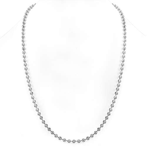 Nuragold 10k Real White Gold Ball 4mm Bead Dog Tag Chain Mens Necklace - 24"