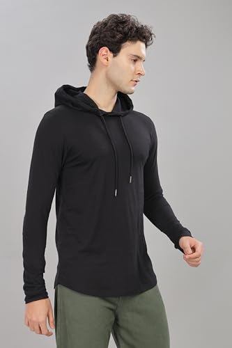 Klizzer Luxury - Long Sleeve 100% Cotton Hoodie T-Shirt for Men Gym Workout Lightweight Muscle Tee Shirt hoodies Summer, Spring and Winter Hoodies Black 2XL