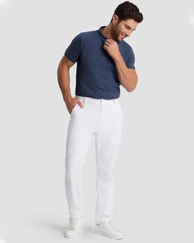 SNOWTEN Mens Golf Pants, Classic Fit Work Pants for Men, Stretch Dress Slacks 30" Quick Dry Lightweight with Pockets White 34w × 30L