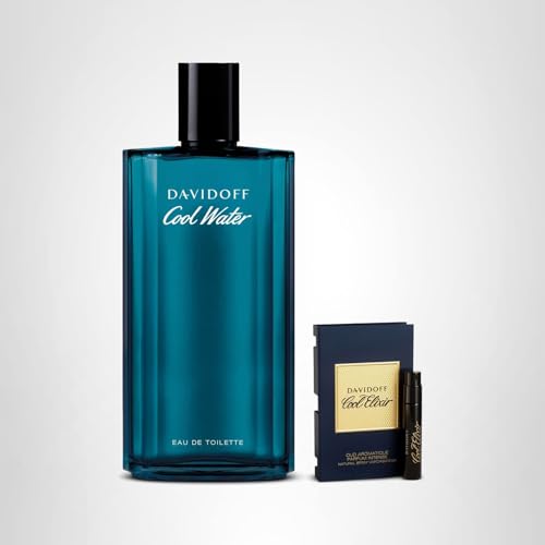 Davidoff Cool Water Eau de Toilette – Aromatic Men's Cologne – With Notes of Coriander, Mint, Lavender & Amber 6.7 fl oz + Cool Elixir VOC Sample