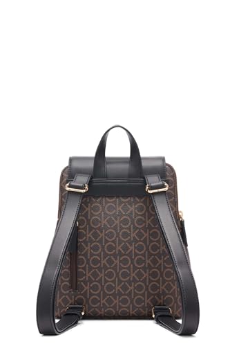 Calvin Klein Reyna Signature Key Item Flap Backpack, Brown/Khaki/Black, One Size