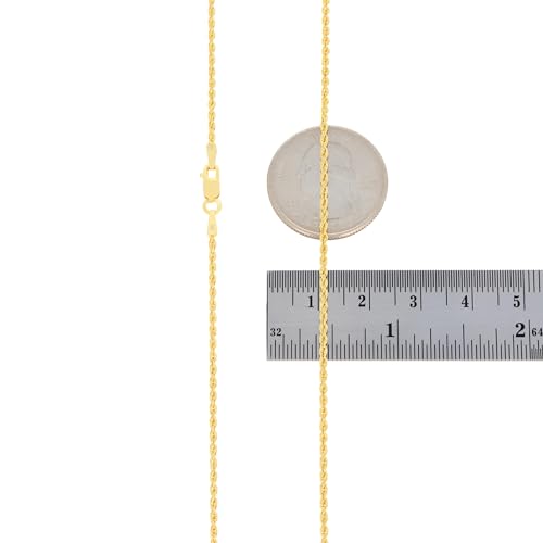Nuragold 14k Real Yellow Gold Rope Chain Solid Diamond Cut Bracelet - 1.5mm - 9"