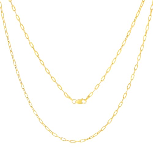 Nuragold 14k Real Yellow Gold 2mm Paperclip Chain Cable Dainty Necklace - 20"