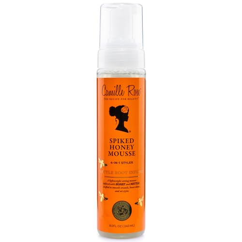 Camille Rose Spiked Honey Mousse – 4-in-1 Hair Styling Mousse with Rice Water for Softness, Strength, Shine, Frizz-Control, 8 Fl Oz