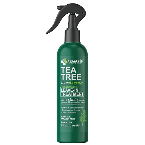 KESMEDIK Tea Tree Oil Leave-In Conditioner Treatment & Detangler Spray for Flaky Itchy Scalp Care, Anti Thinning Formula with Biotin for Soft, Healthy-Looking Hair, Sulfate-Free, Men & Women