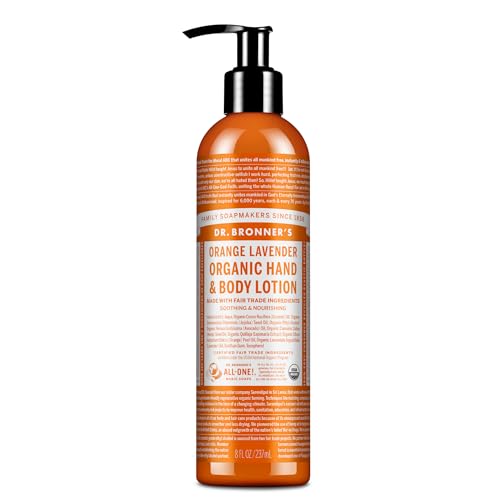 Dr. Bronner's Organic Lotion (Orange Lavender 8 Ounce) – Organic Moisturizer for Hands, Face & Body – Vegan, Non-GMO