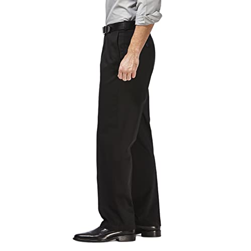Haggar mens Premium No Iron Khaki Classic Fit Expandable Waist Flat Front Pant, Black, 38x30