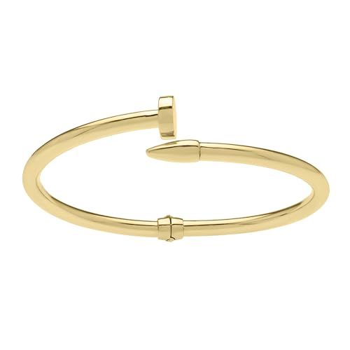 Floreo 14k Yellow Gold 4mm Solid Shiny High Polish Bypass Nail Cuff Bangle Bracelet 7 Inch