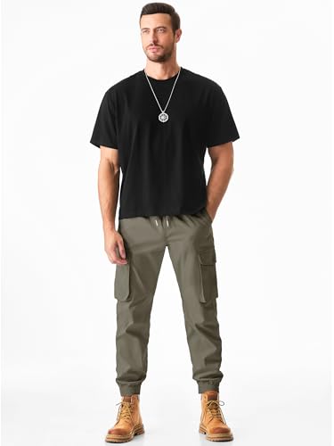 JMIERR Mens Fashion Cargo Joggers Pants - Casual Tapered Stretch Chino Athletic Sweatpants Drawstring Work Hiking Workout Trousers with Pockets Fall Clothing, XL, Olive Green