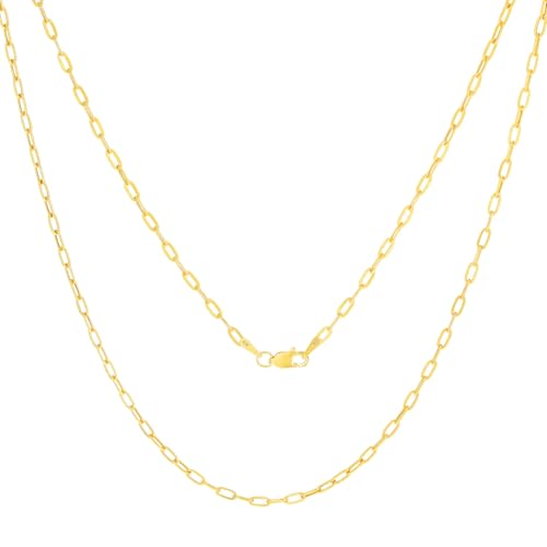 Nuragold 10k Real Yellow Gold 2mm Paperclip Chain Cable Dainty Necklace - 16"