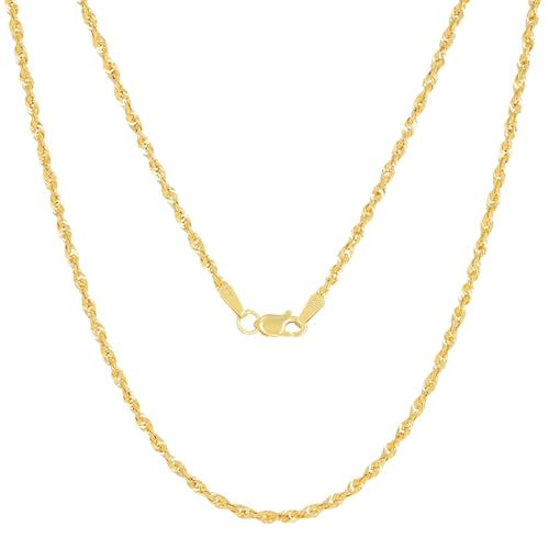 Nuragold 10k Real Yellow Gold 2mm Rope Chain Lightweight Necklace (16"-30") - 22"