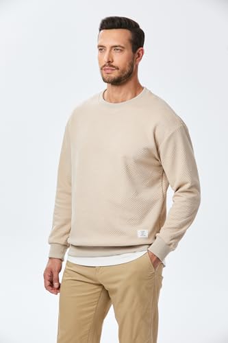 JMIERR Men's Crewneck Sweatshirt Casual Long Sleeve Geometric Texture Sweatshirts Fashion Fall Winter Pullover Shirts, US46(XL), 01 Beige
