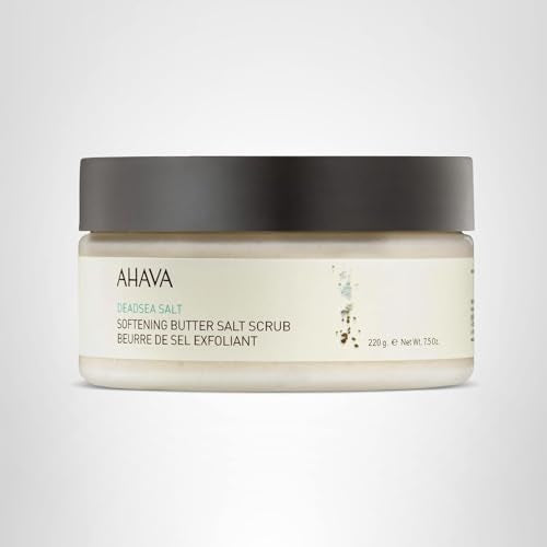 AHAVA Dead Sea Salt Softening Butter Salt Scrub - Rich, Buttery Body Scrub for Smooth, Radiant Skin, Energizes Sensation for Body & Mind, with exclusive Osmoter, Jojoba & Coconut Oil, 7.5 Fl.Oz