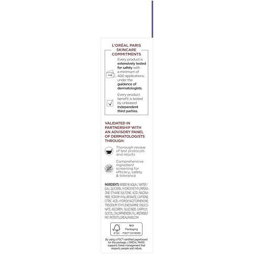 L'Oreal Paris Revitalift Hyaluronic Acid + Caffeine Hydrating Eye Serum for Dark Circles, Fragrance Free .67 fl. oz + Moisturizer Sample