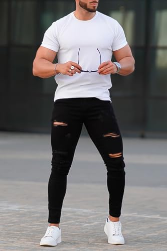 GINGTTO Black Ripped Jeans for Men Slim Fit Stretch Mens Skinny Jeans Elastic Waist 34×30