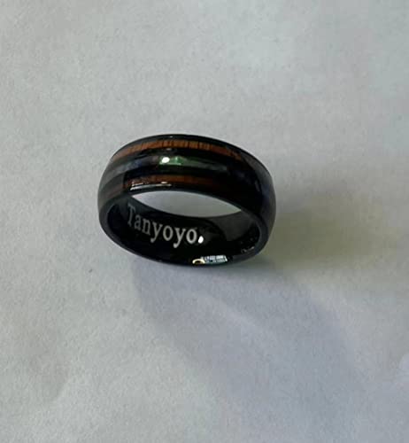 8mm Hawaiian Koa Wood and Abalone Shell Stainless Steel Rings Wedding Bands for Men Comfort Fit (Black, 11)