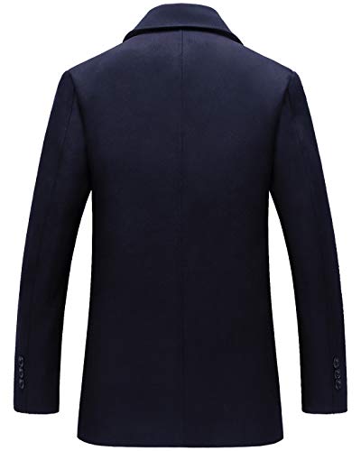 chouyatou Men's Classic Notched Collar Double Breasted Wool Blend Pea Coat (Large, Dark Blue)