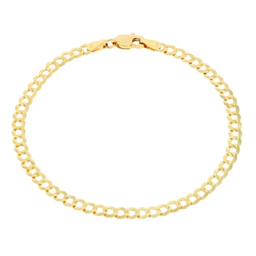 Nuragold 14k Real Yellow Gold Cuban Curb Solid Link Chain Bracelet - 4mm - 7.5"