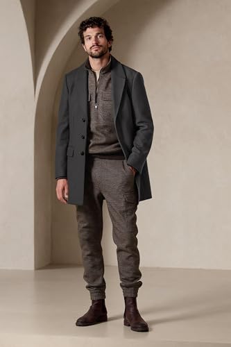 COOFANDY Men Solid Color Casual Woolen Coat Men Long Wool Blends Coats Winter New Business Coat (Grey XL)