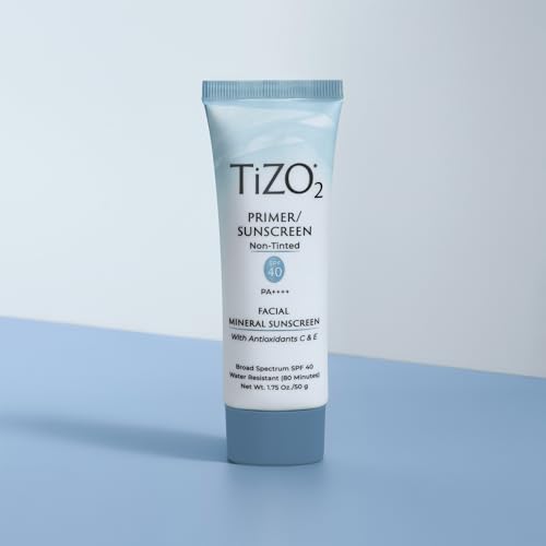 TiZO2 Facial Mineral Sunscreen and Primer SPF 40 Broad Spectrum with Antioxidants, Non-Tinted, Sheer Matte Finish, Fragrance-Free, Oil-Free, Dermatologist-Recommended, PA++++ 1.75 oz