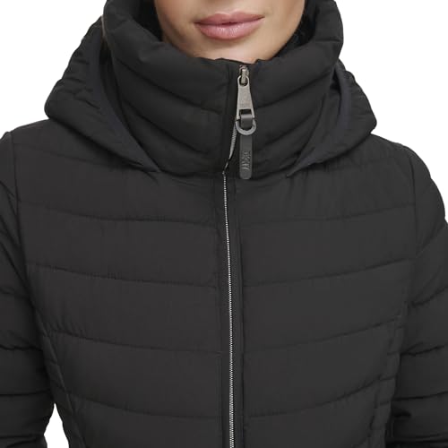 DKNY Women's Bib-Front Light-Weight Puffer, Jet Black