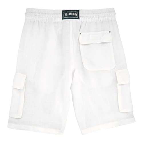 Vilebrequin Men Linen Bermuda Shorts Cargo Pockets, 6XL, White
